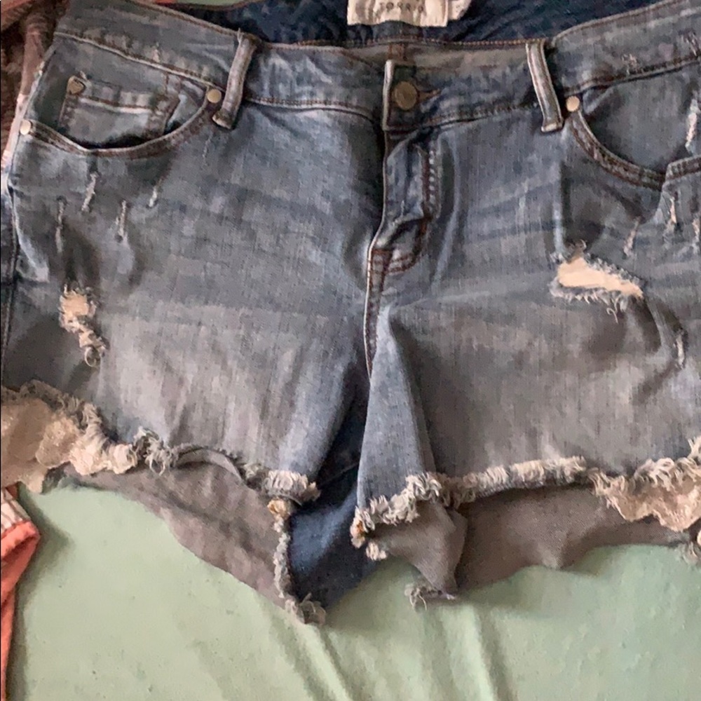Distressed jean shorts